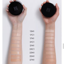 Load image into Gallery viewer, HERA Black Cushion swatches – shades from 17C1 Petal Ivory to 27N1 Honey
