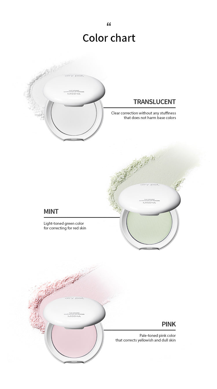 [MISSHA] Airy Pot Pressed Powder (5g) – Translucent / Pink / Mint