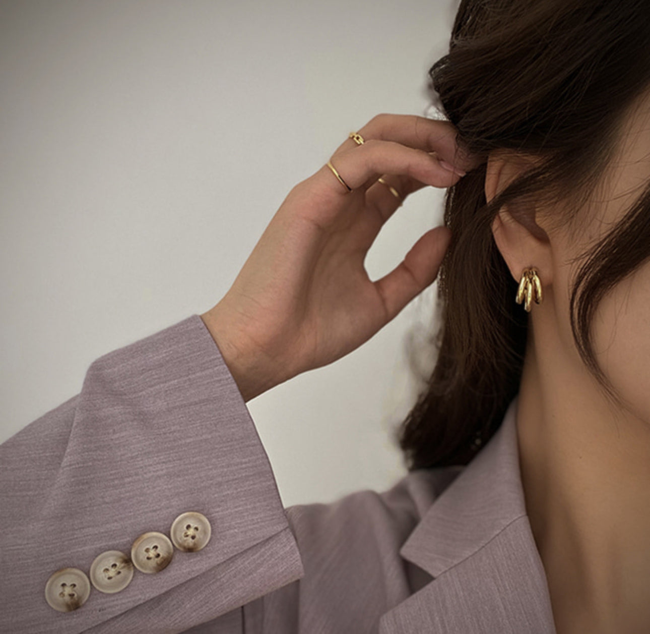 [Earrings]Triple Ring Earrings (silver pin)1.6cm