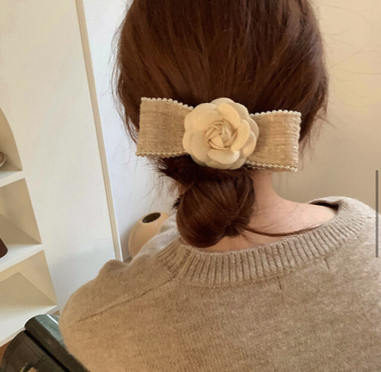 [Hair clip] Camellia Black Tweed