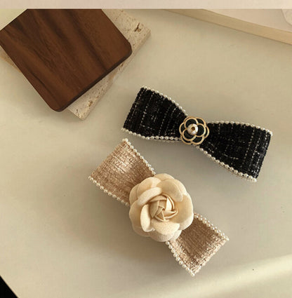 [Hair clip] Camellia Black Tweed