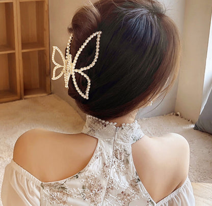 [Hair Claw] Metal Frame Pearl Butterfly 11x5.3cm