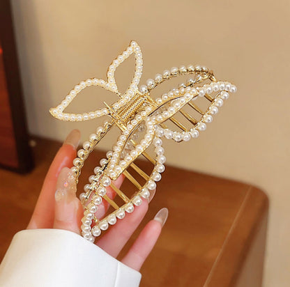 [Hair Claw] Metal Frame Pearl Butterfly 11x5.3cm