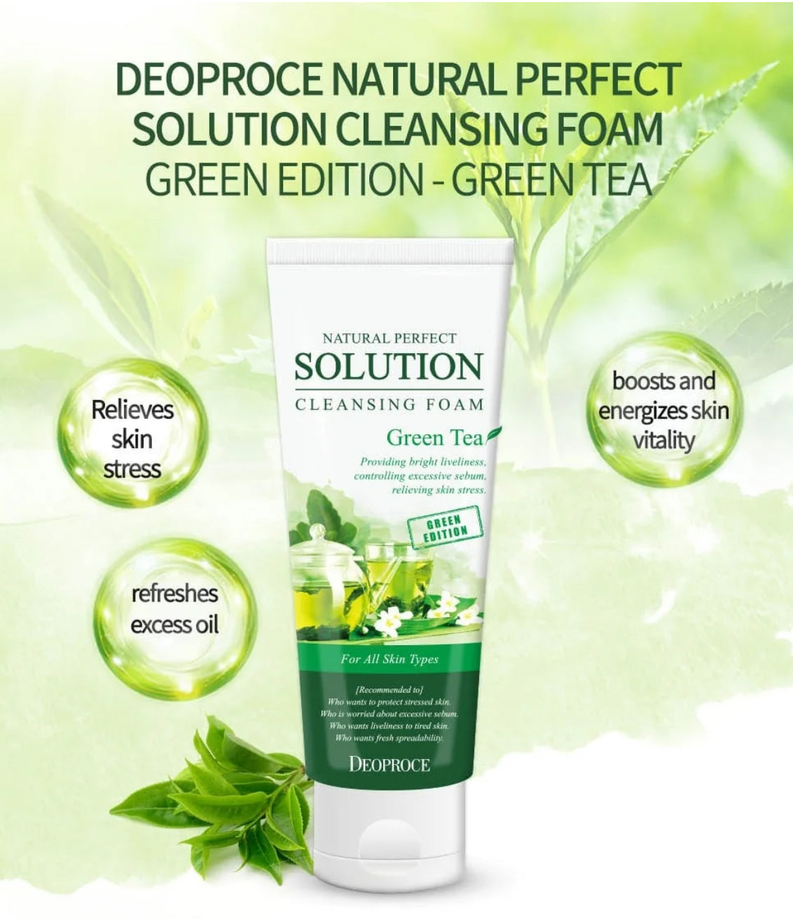 [Deoproce] Natural Perfect Solution Cleansing Foam Green Tea (170g)