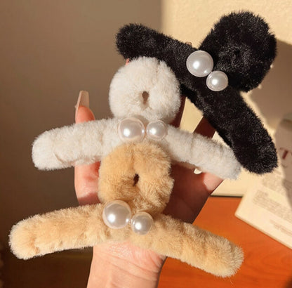 [Hair Claw] Twin Pearl #Large 13x6cm