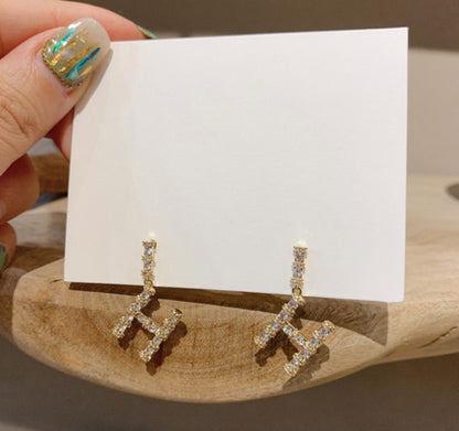 [Earrings]H drop Earrings (silver pin)3cm