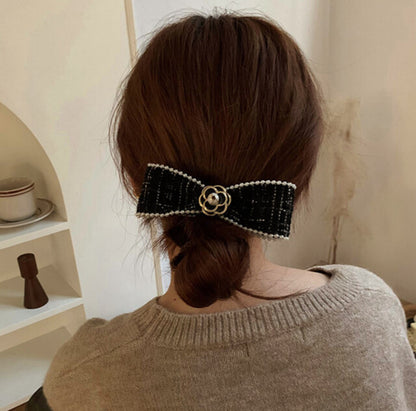 [Hair clip] Camellia Black Tweed