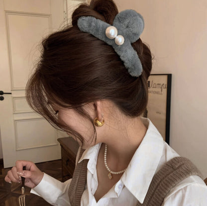 [Hair Claw] Twin Pearl #Large 13x6cm