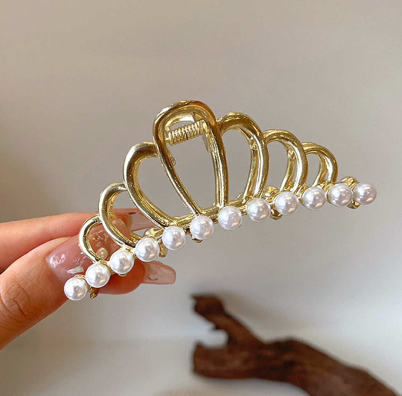 [Hair Claw] Metal Frame, Ribbon, Crown 9.5x3.8cm