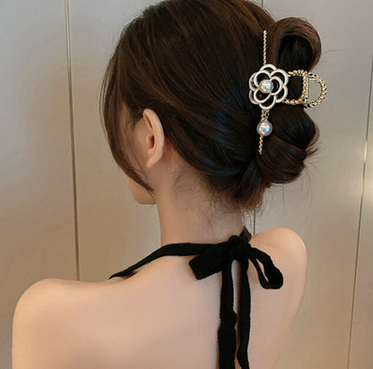 [Hair Claw] Camellia rope metal 11.5x4.5cm