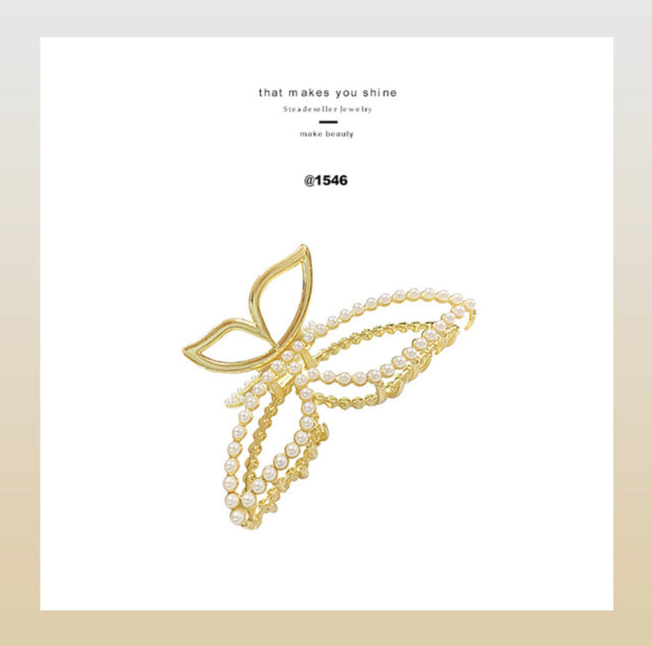 [Hair Claw] Metal Frame Pearl Butterfly 11x5.3cm