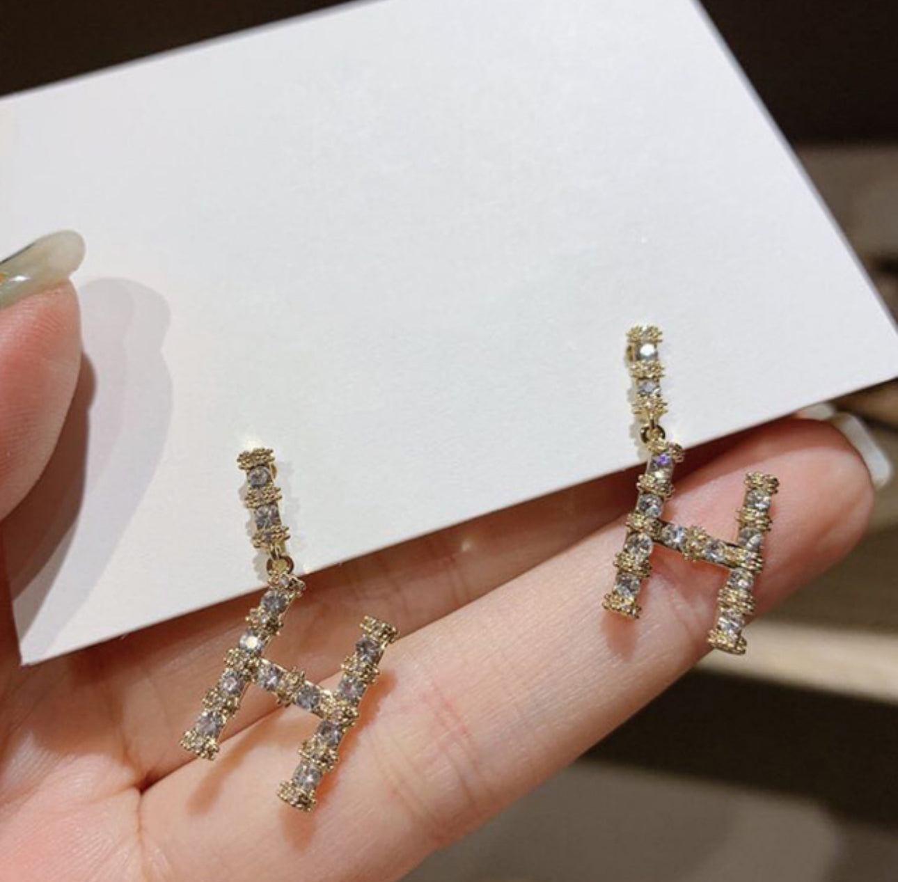 [Earrings]H drop Earrings (silver pin)3cm