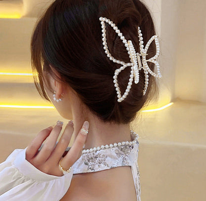 [Hair Claw] Metal Frame Pearl Butterfly 11x5.3cm