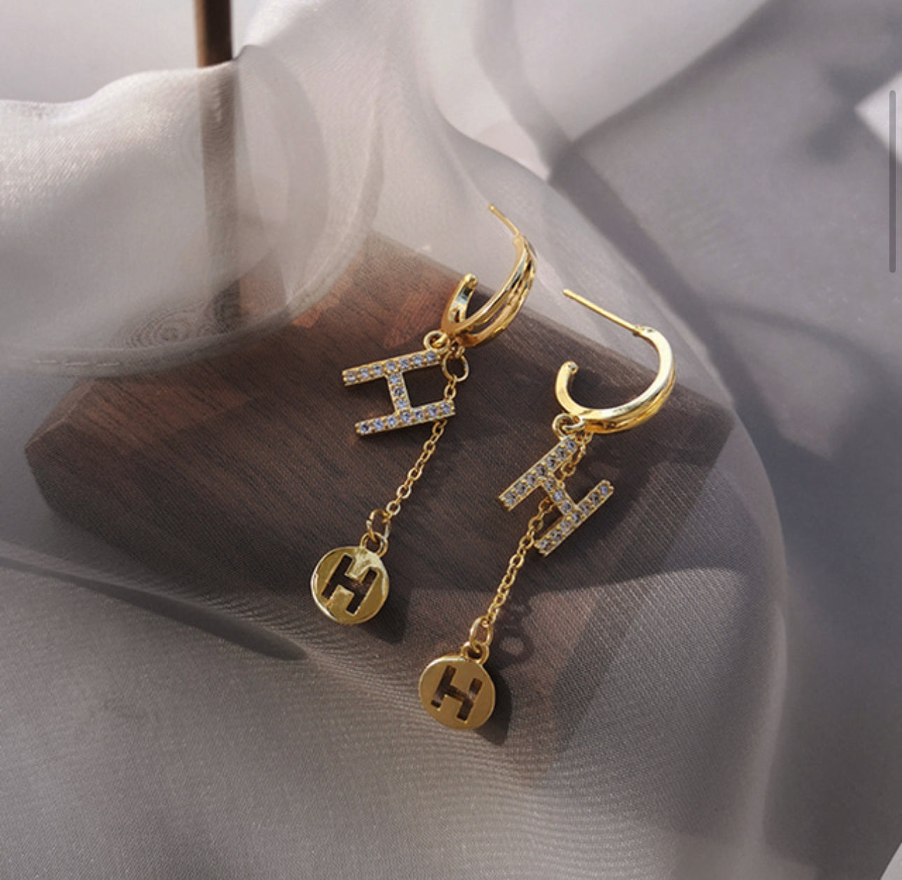 [Earrings]H Long drop Earrings (silver pin)0.5x6.4cm