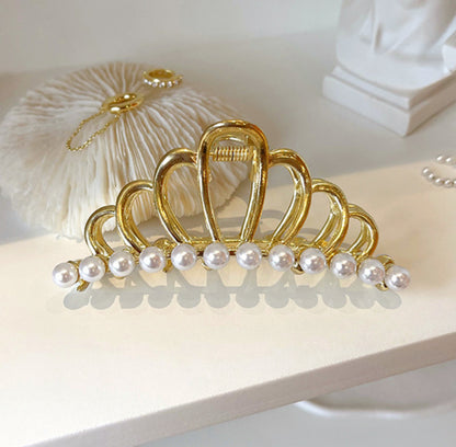 [Hair Claw] Metal Frame, Ribbon, Crown 9.5x3.8cm