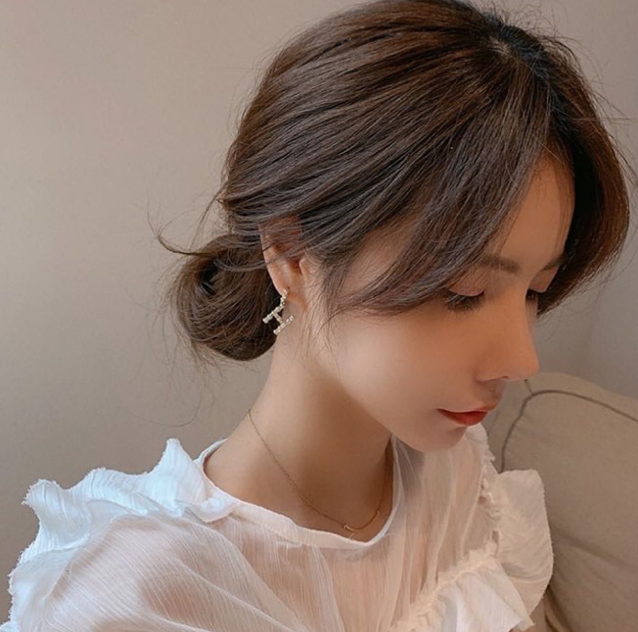 [Earrings]H drop Earrings (silver pin)3cm