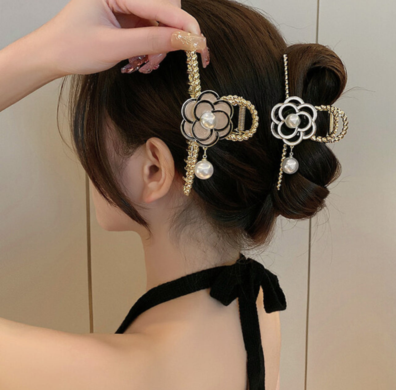 [Hair Claw] Camellia rope metal 11.5x4.5cm