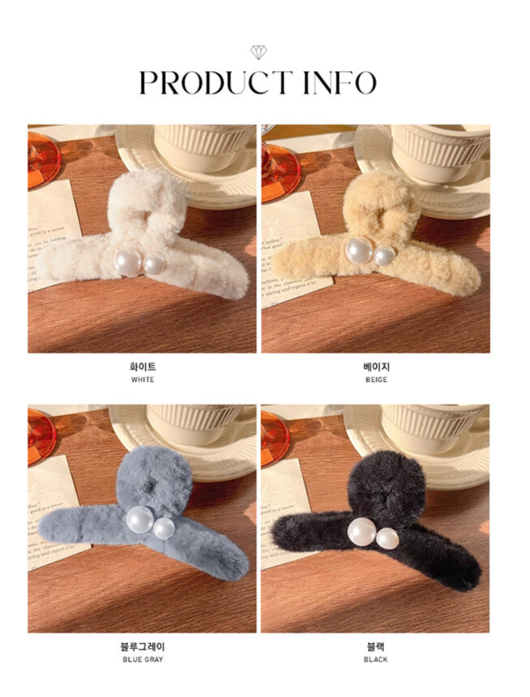 [Hair Claw] Twin Pearl #Large 13x6cm