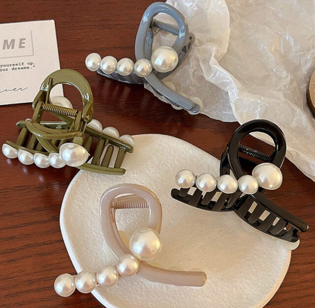 [Hair Claw] Half Pearl Twist 8x5cm