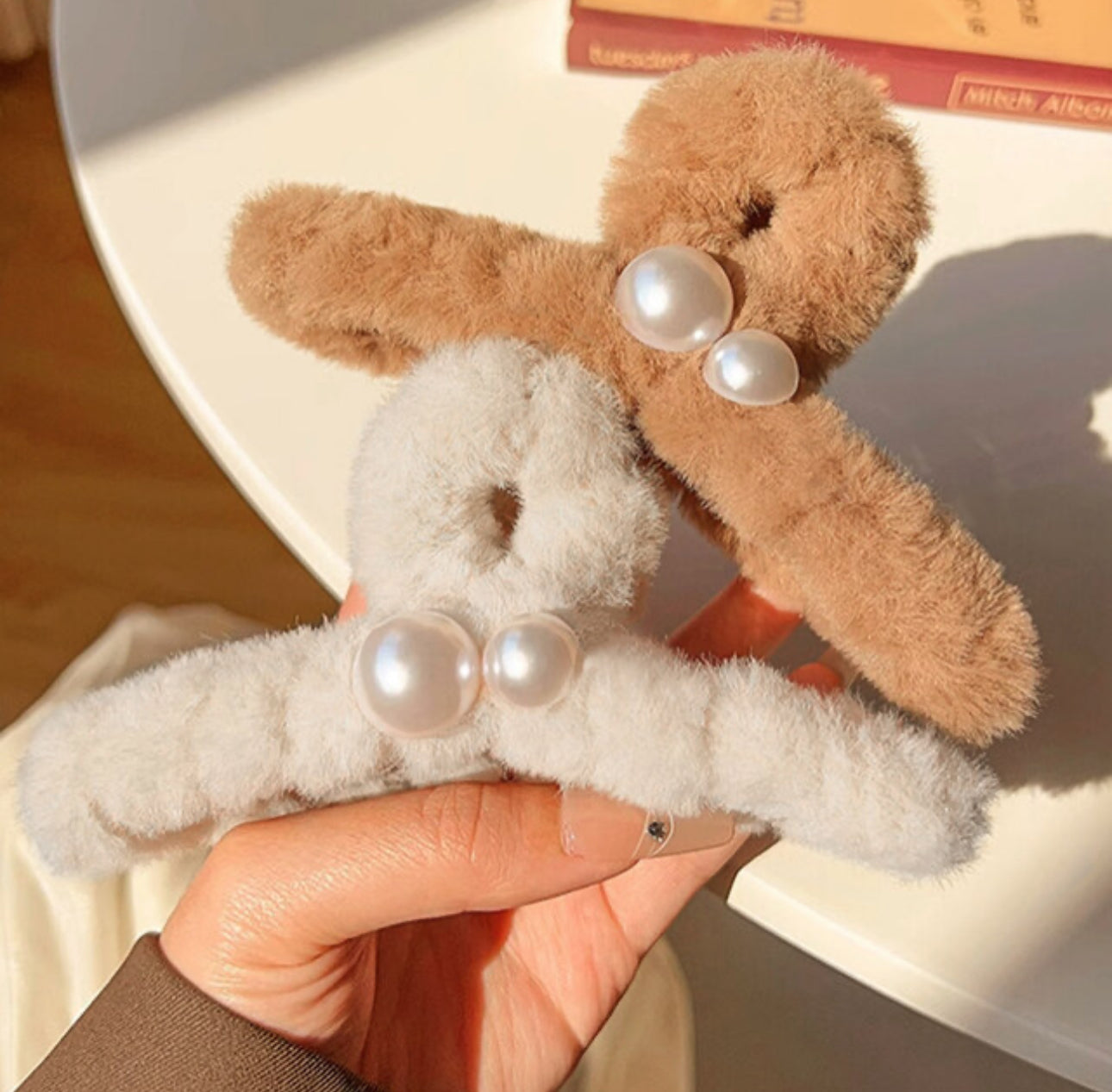 [Hair Claw] Twin Pearl #Large 13x6cm