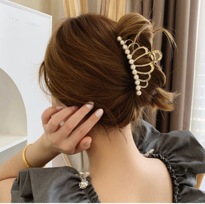 [Hair Claw] Metal Frame, Ribbon, Crown 9.5x3.8cm