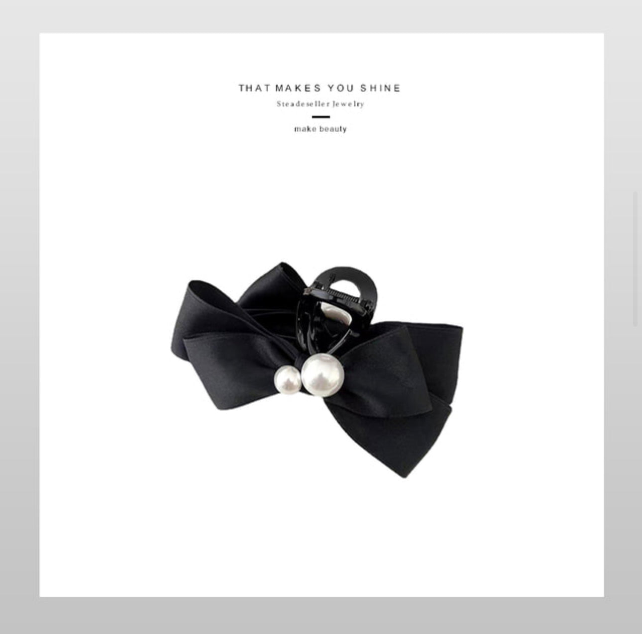 [Hair Claw] Twin Pearl Black Ribbon11x5cm