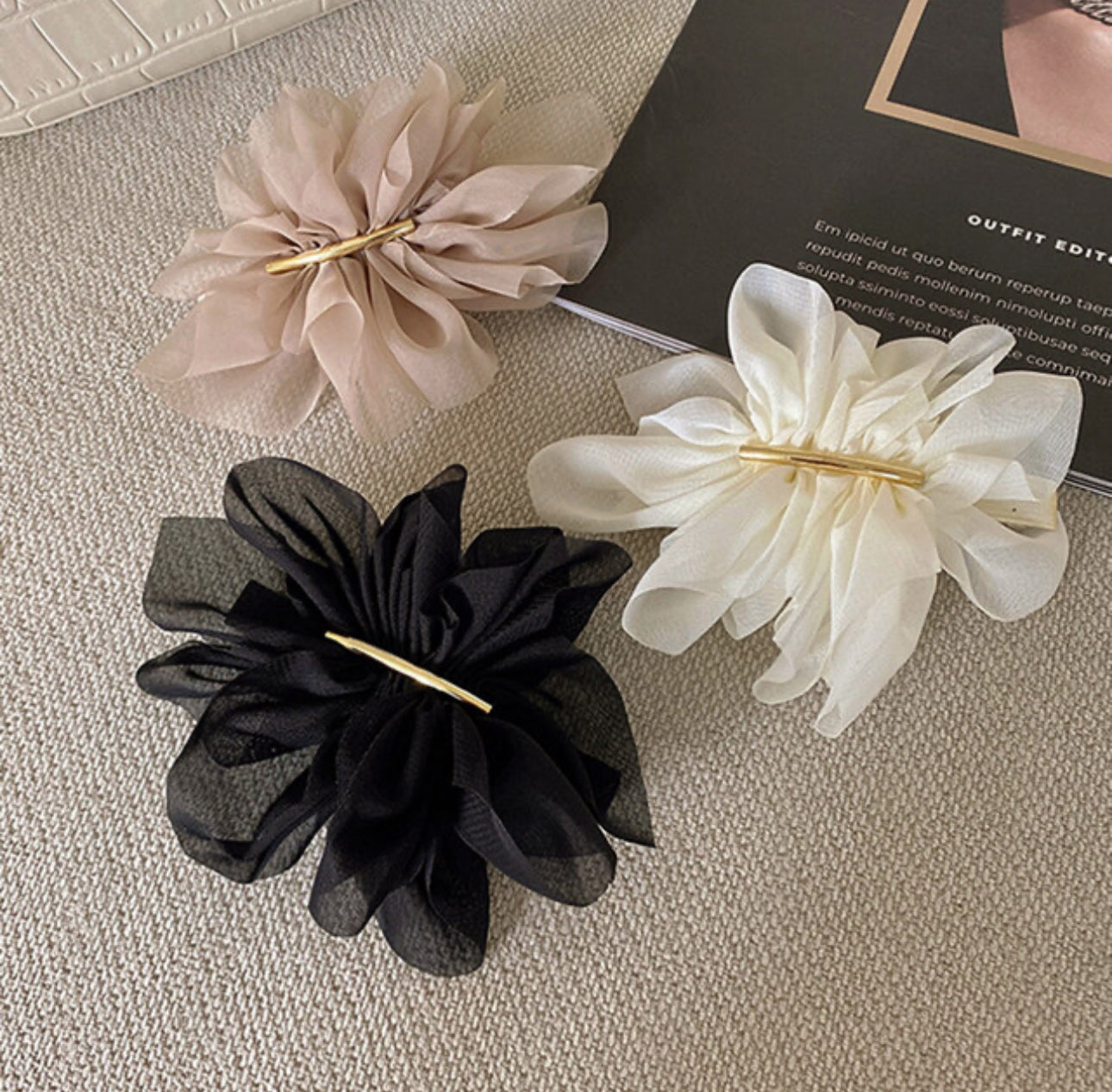 [Hair Clip] Chiffon,Shirring 8.5x8cm