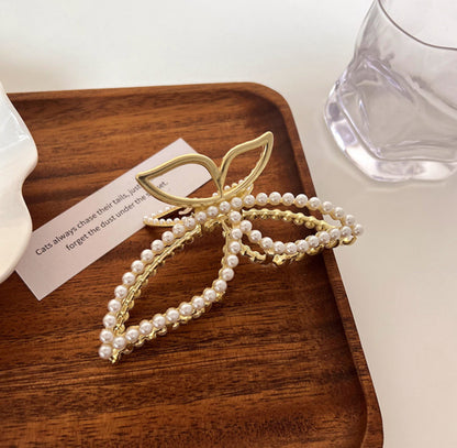 [Hair Claw] Metal Frame Pearl Butterfly 11x5.3cm