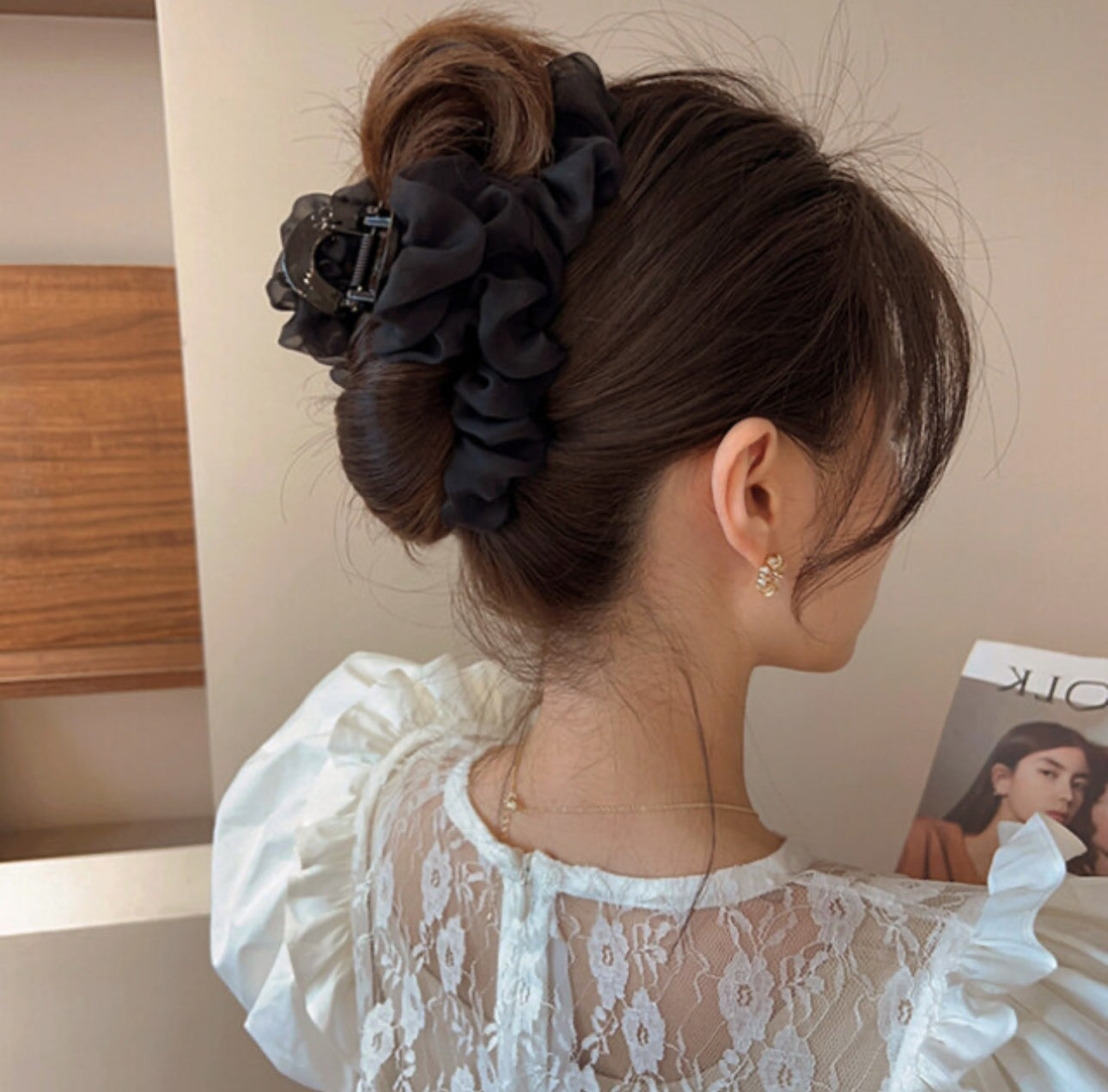 [Hair claw] Chiffon Shirring 13x5cm