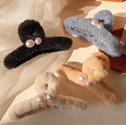 [Hair Claw] Twin Pearl #Large 13x6cm