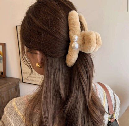 [Hair Claw] Twin Pearl #Large 13x6cm