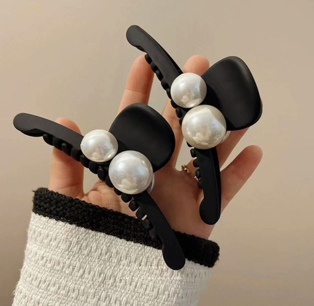 [Hair Claw] Twin pearl, Matte 11.5x5cm