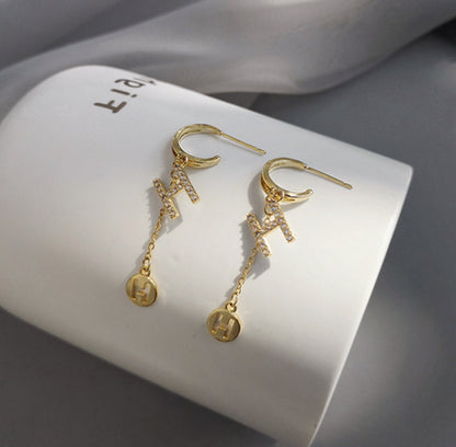 [Earrings]H Long drop Earrings (silver pin)0.5x6.4cm