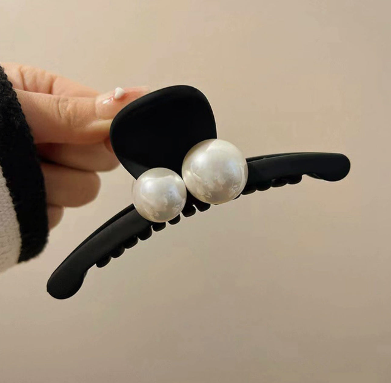 [Hair Claw] Twin pearl, Matte 11.5x5cm