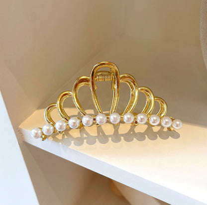 [Hair Claw] Metal Frame, Ribbon, Crown 9.5x3.8cm