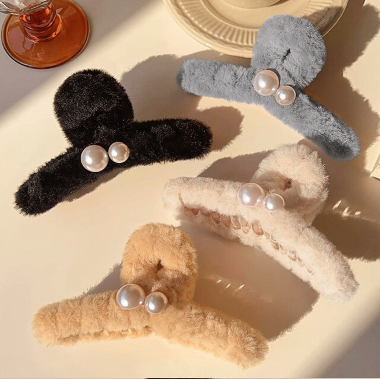 [Hair Claw] Twin Pearl #Large 13x6cm