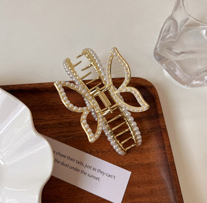 [Hair Claw] Metal Frame Pearl Butterfly 11x5.3cm