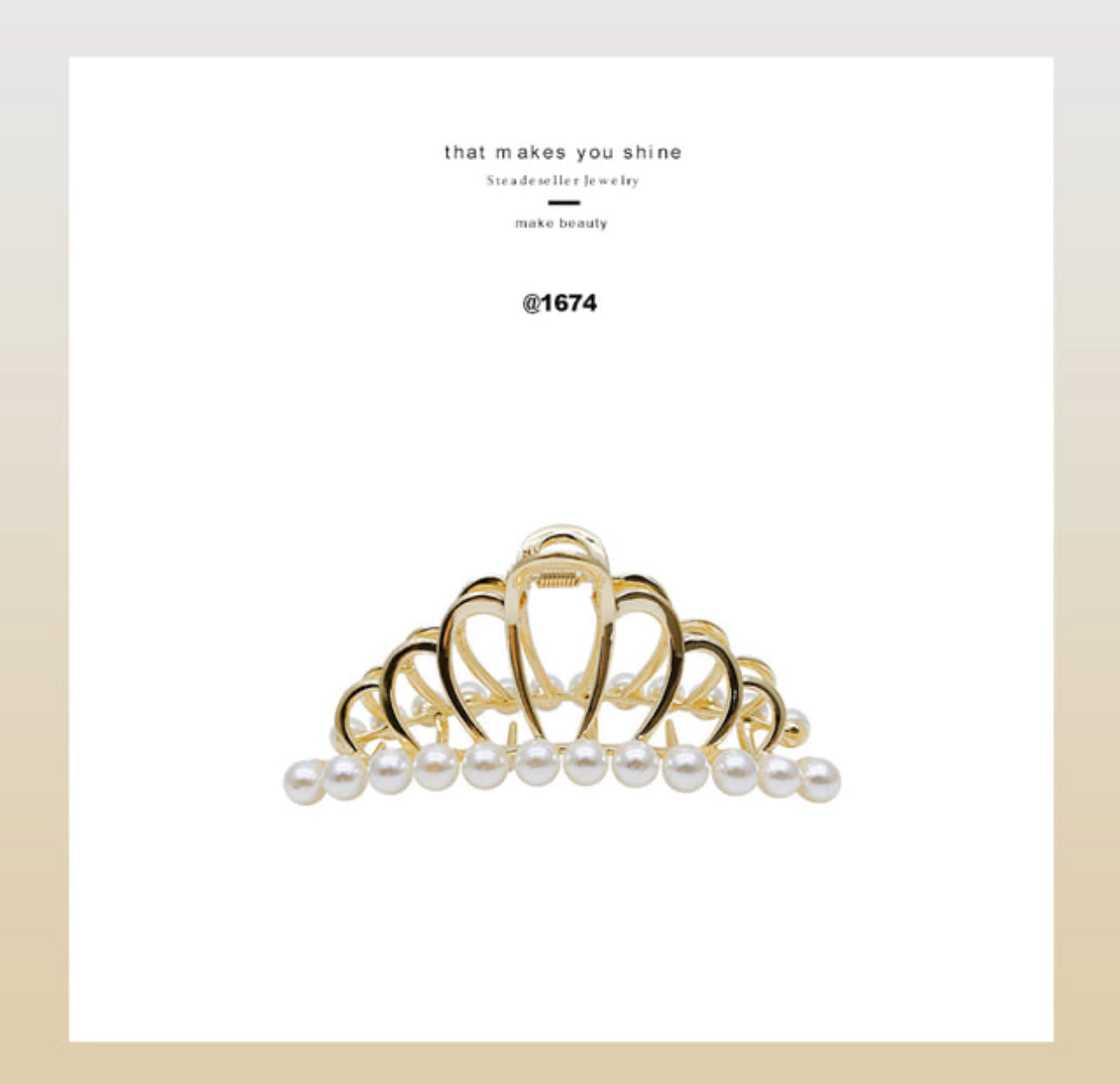 [Hair Claw] Metal Frame, Ribbon, Crown 9.5x3.8cm