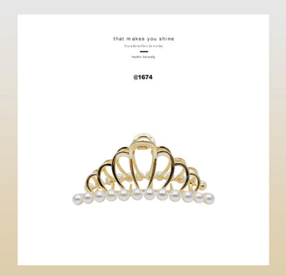 [Hair Claw] Metal Frame, Ribbon, Crown 9.5x3.8cm