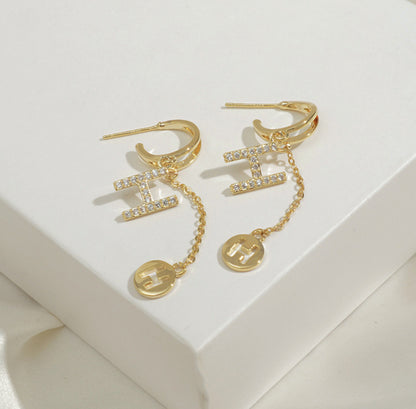 [Earrings]H Long drop Earrings (silver pin)0.5x6.4cm