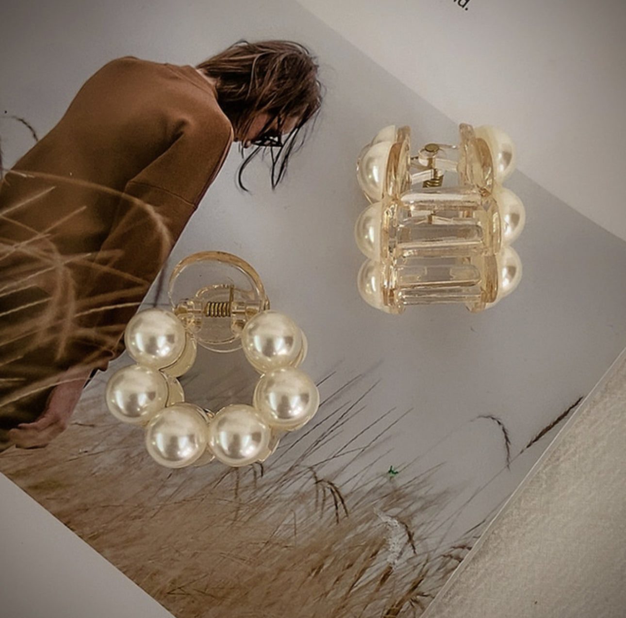 [Hair Claw] Round Pearl 4cm