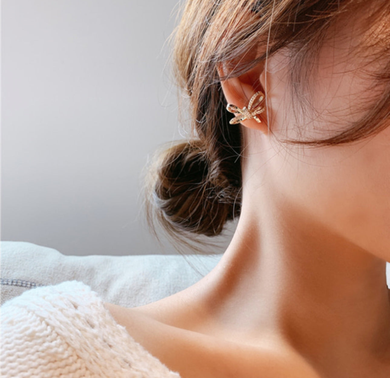 [Earrings]Double Ribbon (silver pin)2.2x1.5cm