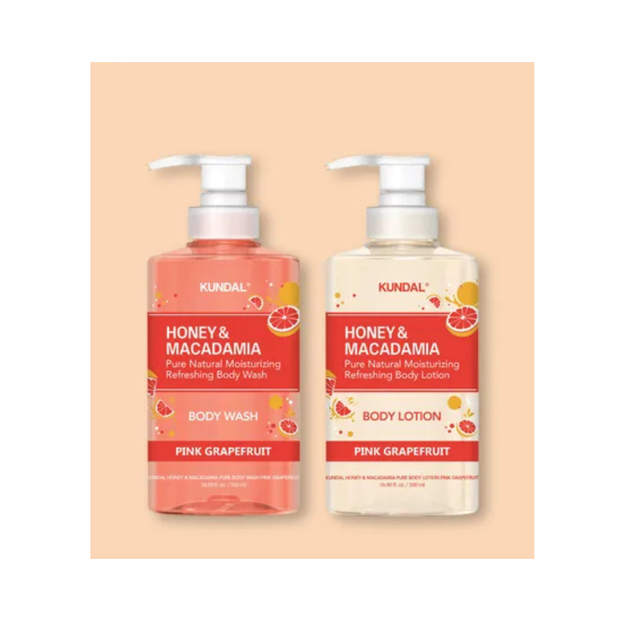 Honey & Macadamia Pink Grapefruit Pure Body Wash 500ml + Body Lotion 500ml Set