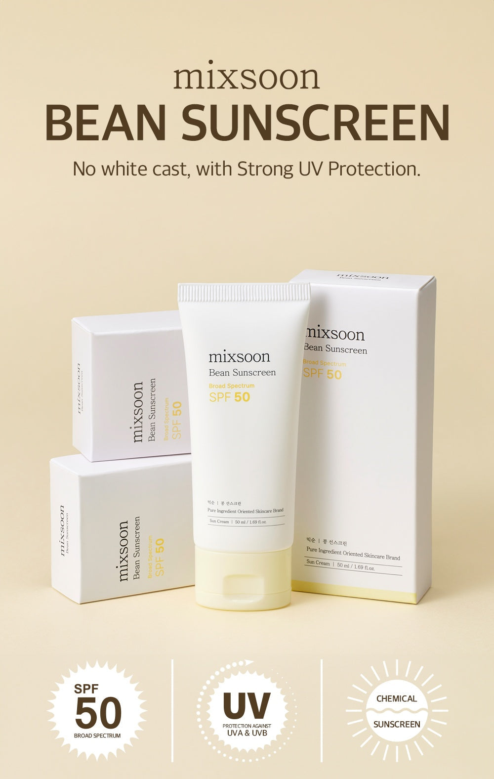 [mixsoon] Bean Sunscreen SPF50 (50ml)