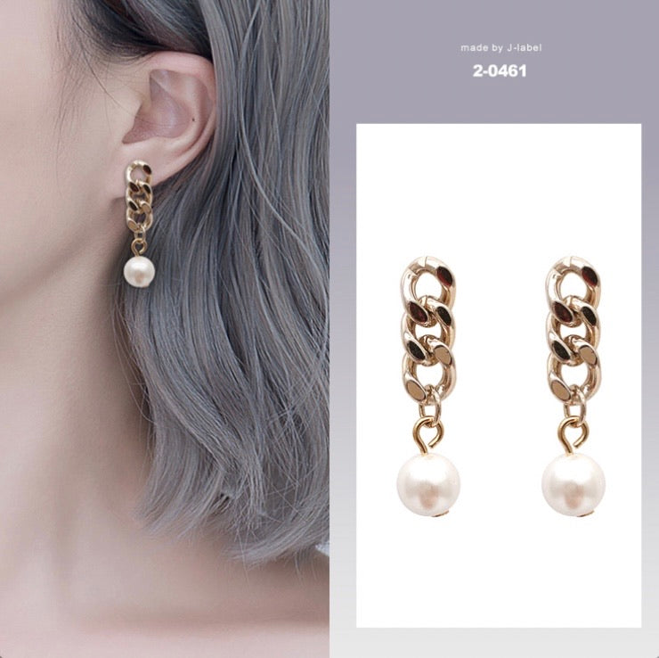 [Earrings] Pearl Chain Drop