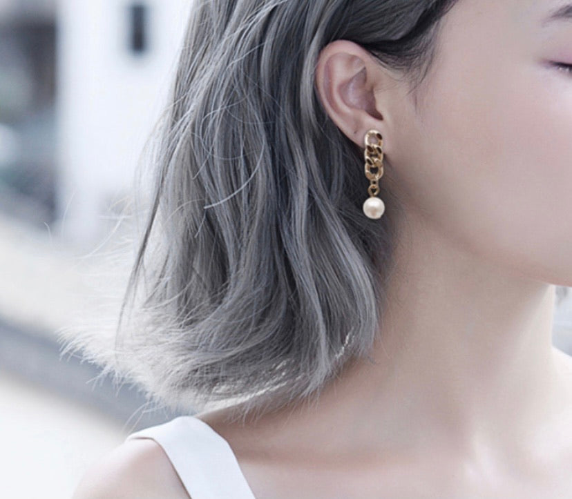[Earrings] Pearl Chain Drop